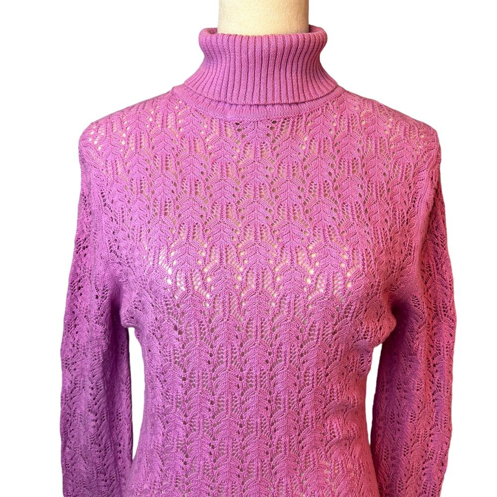 Vertigo Paris Pointelle Turtleneck Sweater Large Lilac Open Weave Office Siren
